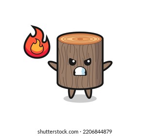 tree stump character cartoon with angry gesture , cute design