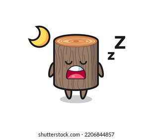 ilustración de personajes de trompa de árbol durmiendo por la noche, diseño lindo