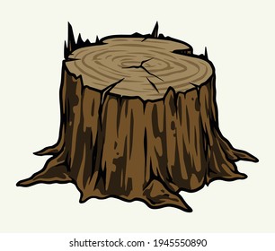 Tree Stump Colorful Vintage Template On White Background Isolated Vector Illustration