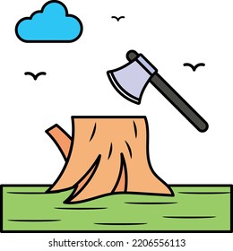 tree stump Concept, deforestation vector color icon design, Farm and Gardening symbol, villagers life Sign, countryside and Livestock stock illustration