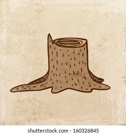 Tree Stump. Cute Hand Drawn Vector illustration, Vintage Paper Texture Background