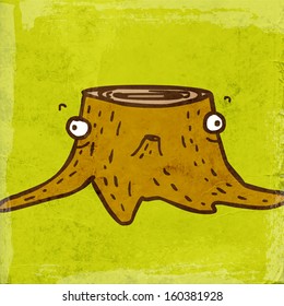 Tree stump. Cute Hand Drawn Vector illustration, Vintage Paper Texture Background