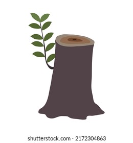 Trozo de árbol y rama joven en crecimiento