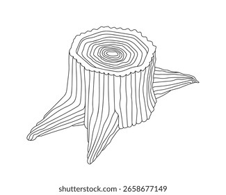 Tree stump - hand drawn isometric black and white vector illustration.