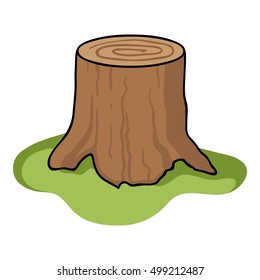 Tree stump icon in cartoon style isolated on white background. Sawmill and timber symbol stock vector illustration.