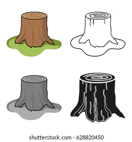 Tree stump icon in cartoon style isolated on white background. Sawmill and timber symbol stock vector illustration.