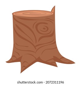 Tree stump icon. Cartoon tree trunk with roots