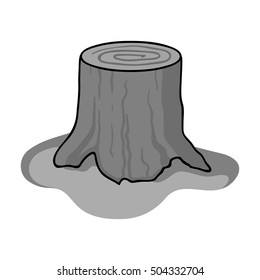 Tree stump icon in monochrome style on white background. Sawmill and timber symbol stock vector illustration.