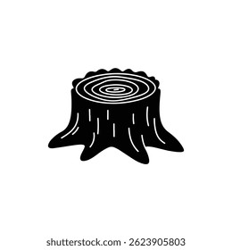 Tree Stump Icon with Rings Inside and Root Edges Black Icon