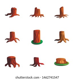 Tree stump icon set. Cartoon set of 9 tree stump vector icons for web design isolated on white background