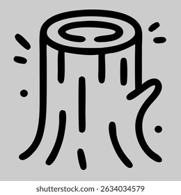 Tree stump icon with wood texture lines, symbolizing deforestation, logging, or forest clearing.