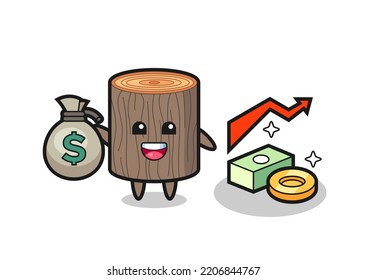 tree stump illustration cartoon holding money sack , cute design