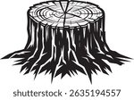 Tree Stump Illustration High-Quality Vector Design of Tree Trunk Cross Section with Roots for Nature Logging or Environmental Concept