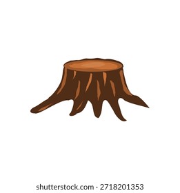 Ilustração de Tronco de Árvore. Ilustração de um coto de árvore com raízes. Representa os conceitos de desmatamento, registro, gerenciamento de florestas ou natureza.