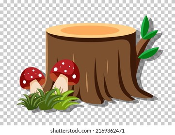 Tree stump isolated on grid background illustration
