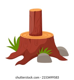 Tree stump isolated on white background. Textured detailed clipart, boulder. Flat vector illustration