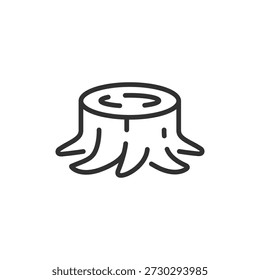 Tree stump, linear icon. Cut tree and deforestation concept. Line with editable stroke.