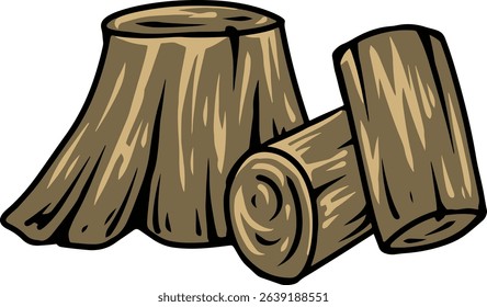 Tree Stump and Logs Illustration