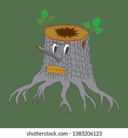 Tree stump monster cartoon color drawing, vector illustration
