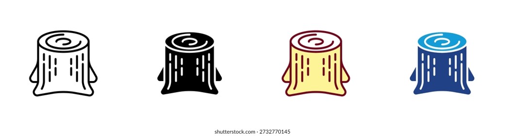 Tree Stump Multiple Style Icon Design Vector - Cut tree stump with growth rings, representing deforestation, resource extraction, and environmental impact