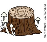Tree stump mushroom isolated vector illustration