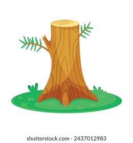 Tree Stump on Green Lawn as Landscape Element Vector Illustration