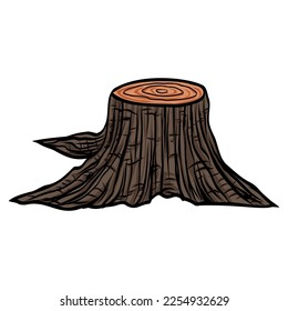 Tree Stump Roots Felled Cut Trunk Vector Drawing Illustration