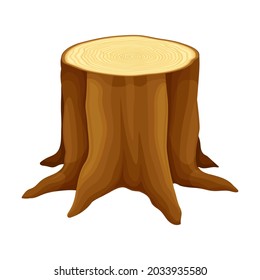 Tree Stump with Roots in the Ground as Felled or Cut Trunk Vector Illustration