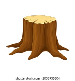 Tree Stump with Roots in the Ground as Felled or Cut Trunk Vector Illustration