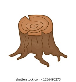 tree stump with roots isolated on white background