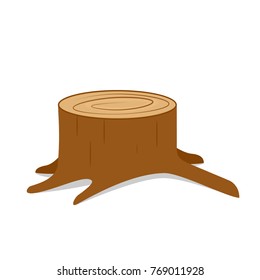 Tree stump with roots. Vector illustration isolated on white background