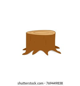 Tree stump with roots. Vector illustration isolated on white background