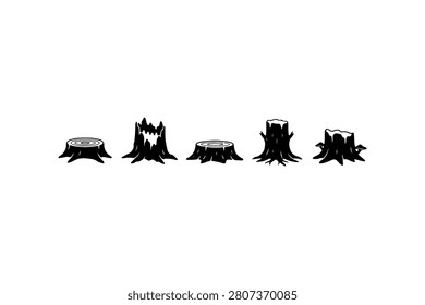 Tree Stump Silhouette Vector Collection Set