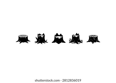 Tree Stump Silhouette Vector Collection Set