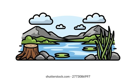 A tree stump sitting by water