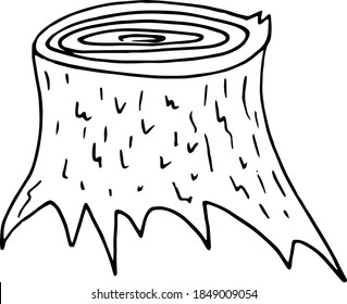 Baumstumpf Skizze handgezeichnet Doodle. Symbol, Karte, Poster, Vektorgrafik, Monochrom. Natur, Wald.