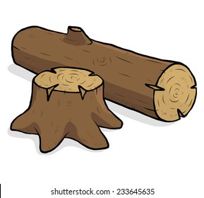 tree stump and timber / cartoon vector and illustration, hand drawn style, isolated on white background.
