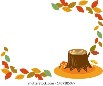 Tree stump vector illustration.
Autumn frame.leaves.mushroom.