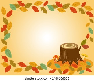 Tree stump vector illustration.
Autumn frame.leaves.mushroom.