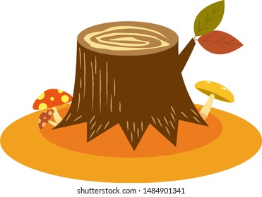 Tree stump vector illustration.icon.Flowers, leaves.
mushroom.