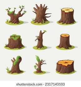 Tree stump vector set isolated on white