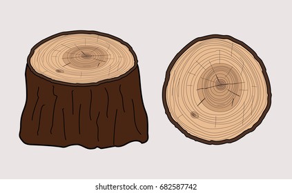 TREE STUMP, WOOD TRUNK ILLUSTRATION VECTOR