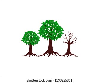 tree and stumps isolated on white background, vector.
