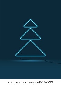 Tree in the style of neon tubes. Card Christmas 2018.New year 2018 neon sign.