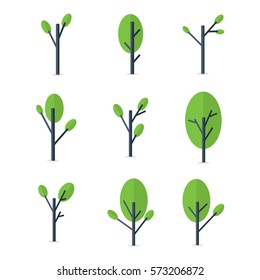 Tree style set of vector flat collection stock