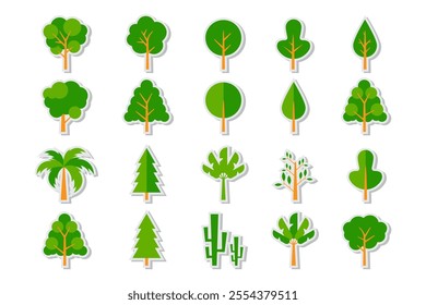 Tree style sticker icon collection