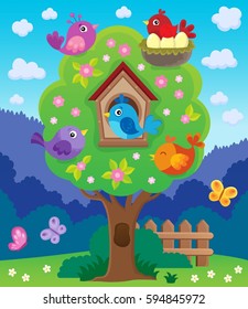 Tree with stylized birds theme image 4 - eps10 vector illustration.