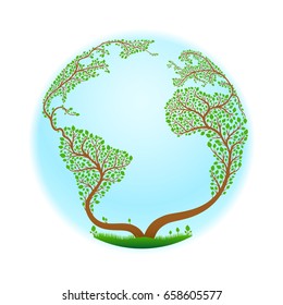 A tree stylized in the form of planet Earth. Ecological conceptual vector illustration.
