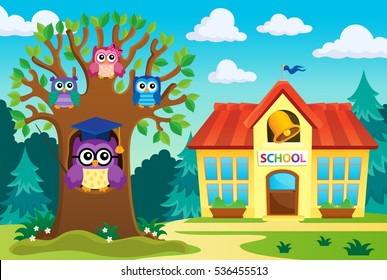 Tree with stylized school owl theme 6 - eps10 vector illustration.