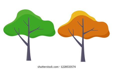tree in summer and autumn. vector cartoon illustration